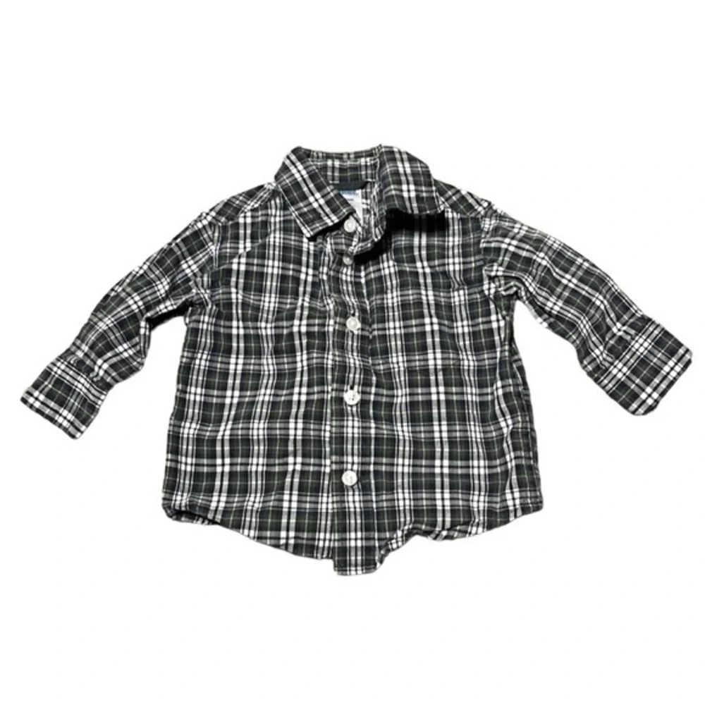 Gymboree Green Blue Plaid Button Up Shirt Size 3-6 months
